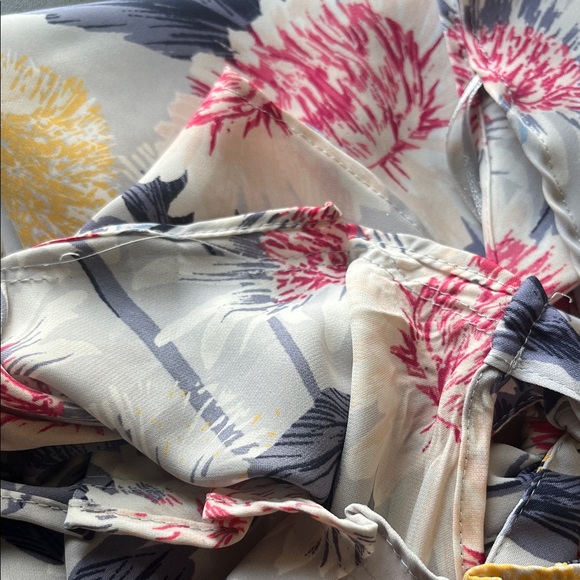 LC Lauren Conrad Large Floral Tie-Neck Cap Sleeve Top - White, Pink & Navy - Picture 10 of 10